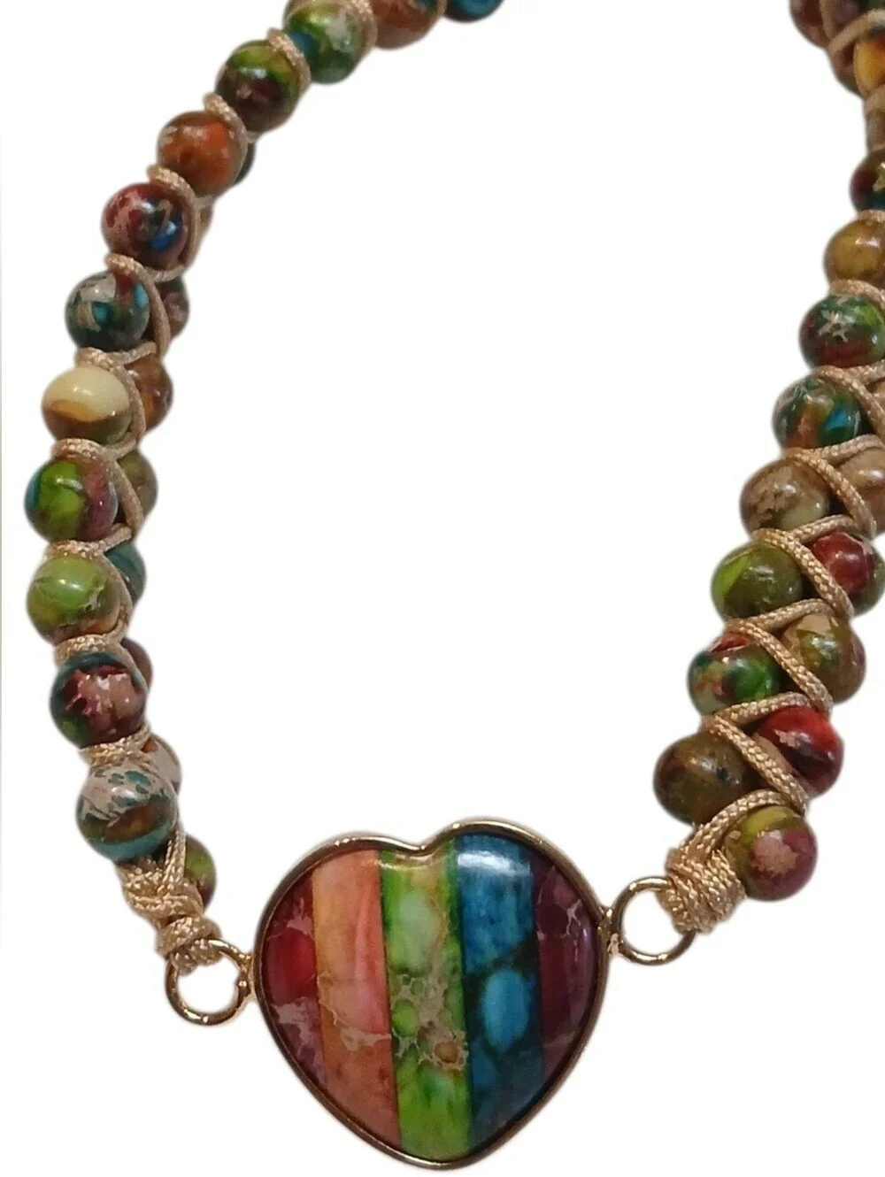 Boho Multi NWT Colored Stone Peace Bracelet With A Heart As Main Stone. - Picture 10 of 12